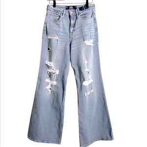 HOLLISTER Ultra High-Rise Wide Leg Denim Jeans Distressed 5R 27 NWT